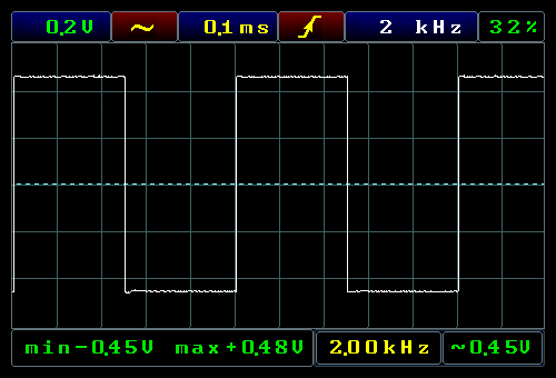 Меандр 1 вольт 2 кГц, 0.1ms/div, 0.2V/div
